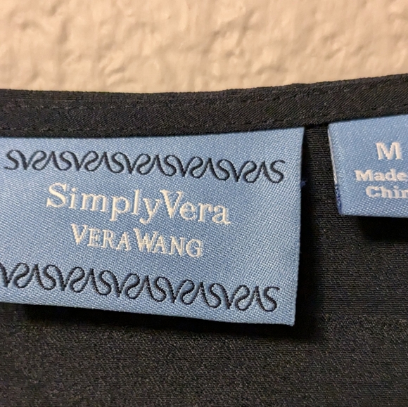 Simply Vera Wang Navy and Blue Silky Long Sleeve Top Blouse Tunic Sz. M - Picture 5 of 8